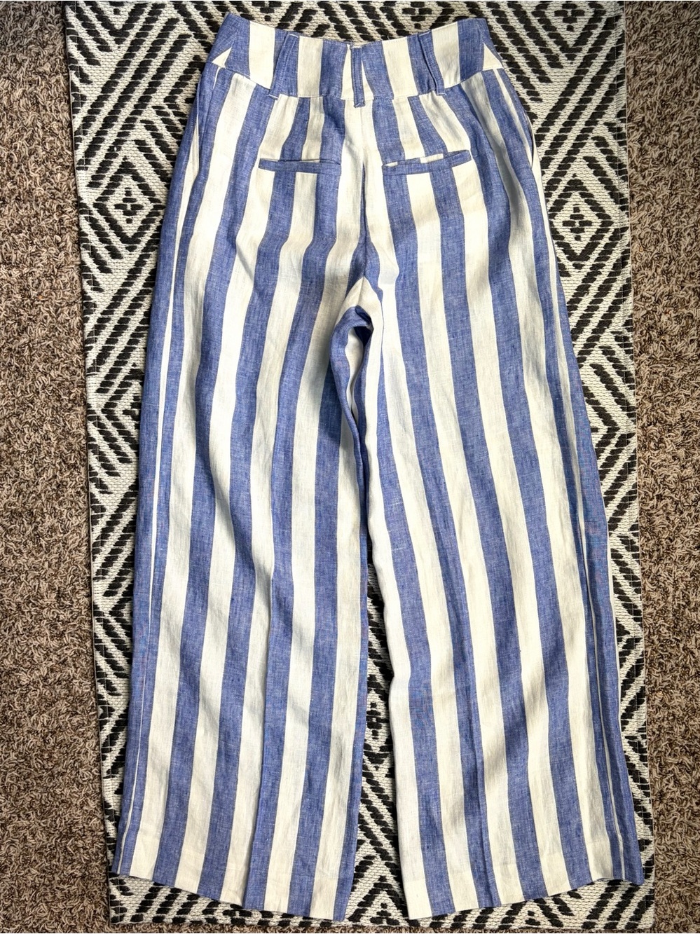 Boden Wide Leg Linen Trousers Blue White Striped Pants Women Sz 6R Nautical EUC - Picture 10 of 10